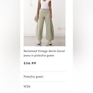 Reclaimed Vintage Women's Wide Leg Jeans in Pistachio